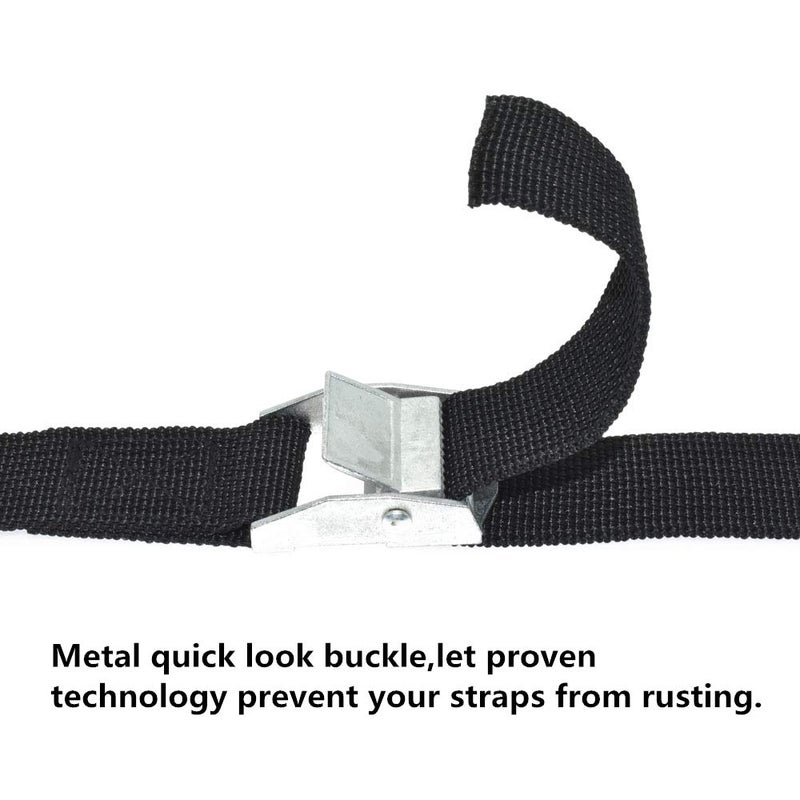 Chneeu 6 Pcs Lashing Strap Adjustable With Buckles, 1" x 2 Ft Black Tie Down Cam Lock for Kayak, Roof Racks, Motorcycle, Car, Truck, Boat, Trailer - Image 2